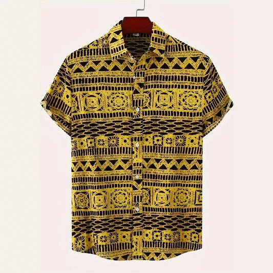Camisa "Aztlán" - Estilo Étnico Geométrico