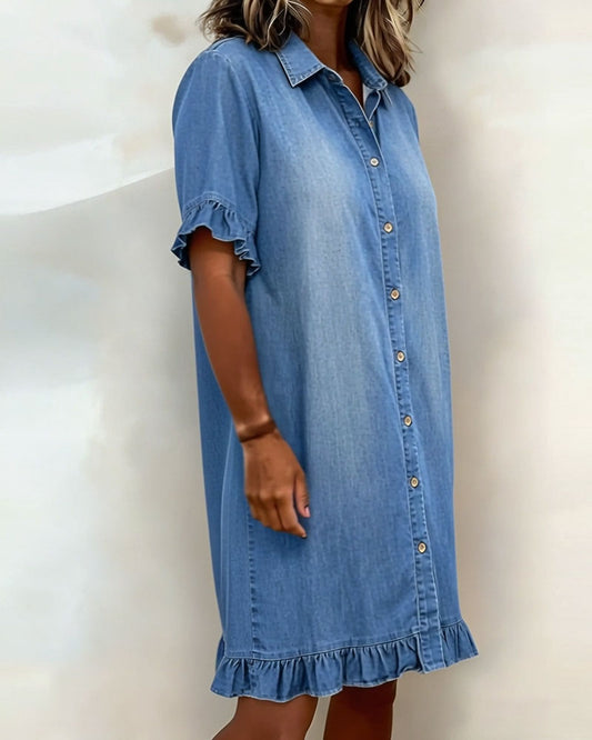 María - Vestido cómodo de denim con pliegues favorecedores