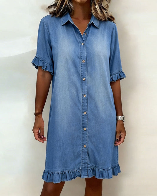 María - Vestido cómodo de denim con pliegues favorecedores