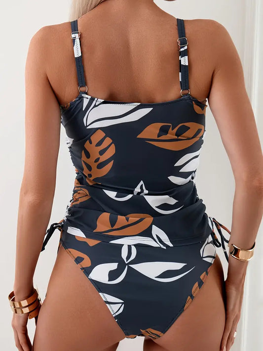 Isla | Conjunto de tankini con estampado de hojas tropicales