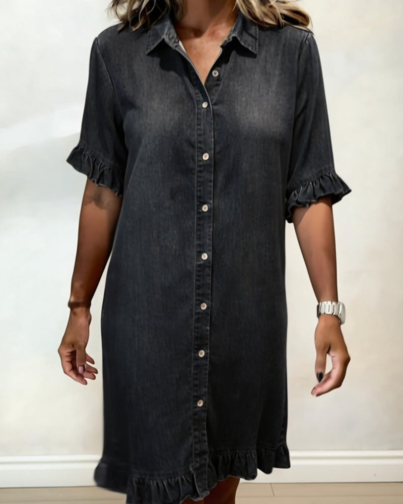 María - Vestido cómodo de denim con pliegues favorecedores