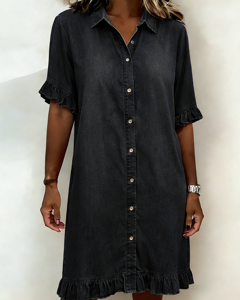 María - Vestido cómodo de denim con pliegues favorecedores