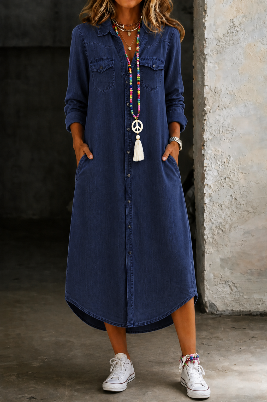 Lola | Vestido camisero vaquero largo casual elegante