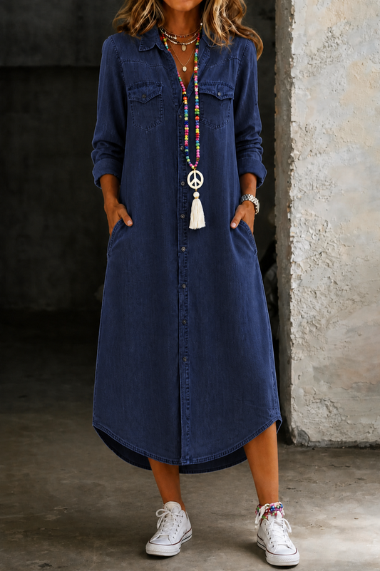 Lola | Vestido camisero vaquero largo casual elegante