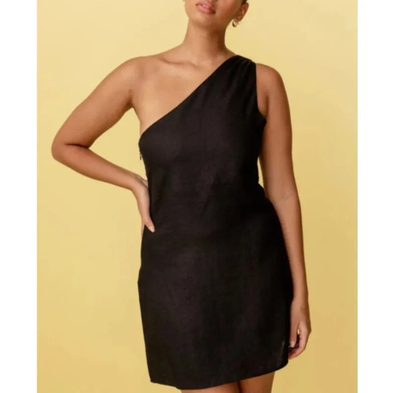 Vestido Mini Asimétrico de Lino