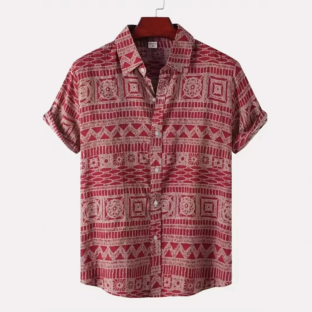 Camisa "Aztlán" - Estilo Étnico Geométrico