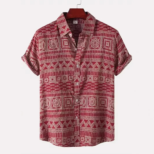 Camisa "Aztlán" - Estilo Étnico Geométrico