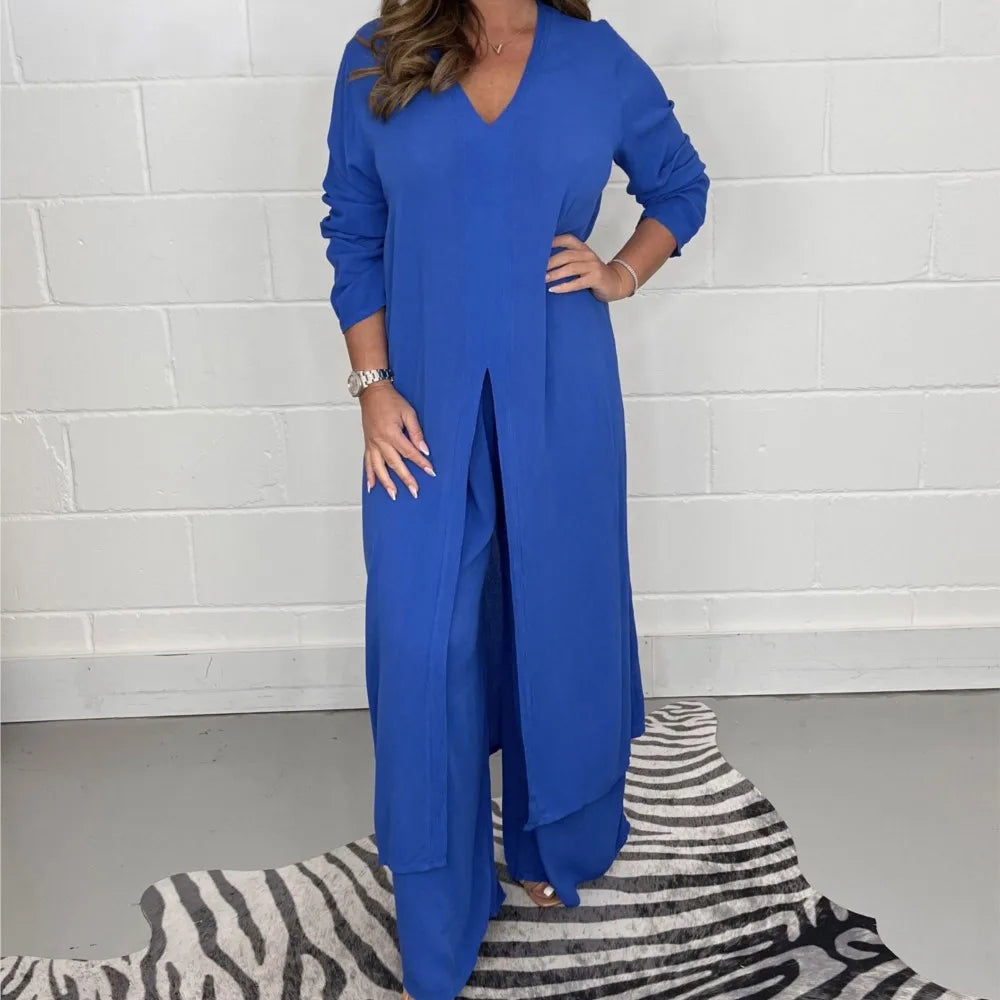 Conjunto "Cobalt Flow": Túnica Maxi y Pantalón Palazzo
