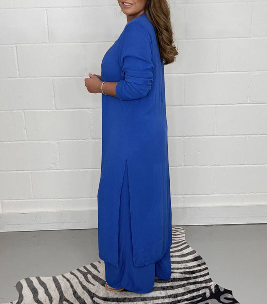 Conjunto "Cobalt Flow": Túnica Maxi y Pantalón Palazzo