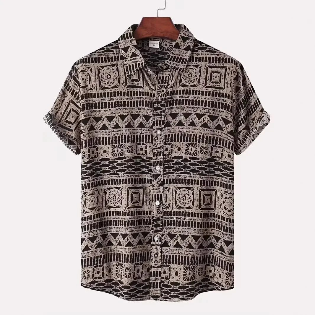Camisa "Aztlán" - Estilo Étnico Geométrico