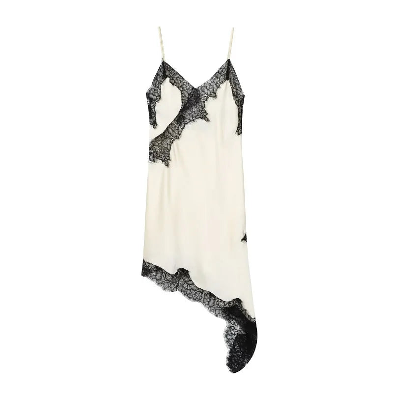 Alba - Vestido "Coco Lace": Vestido Lencero de Gasa Marrón con Encaje Asimétrico