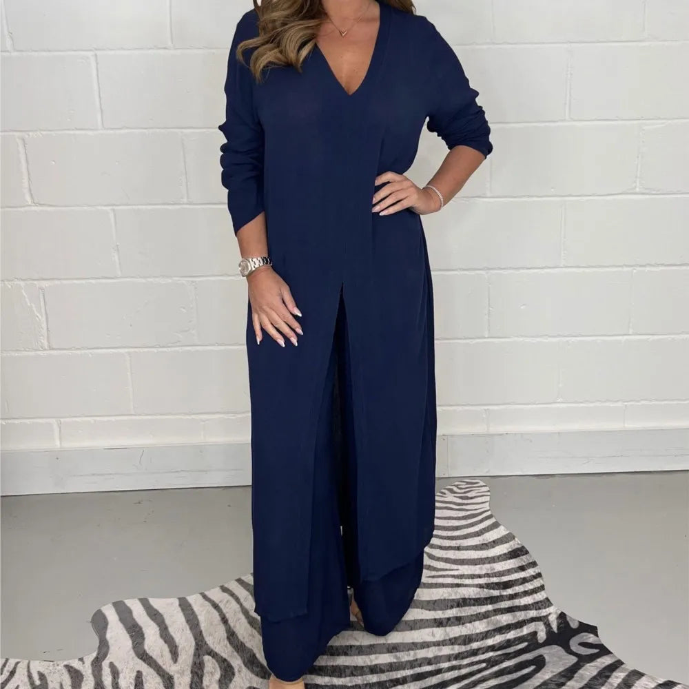 Conjunto "Cobalt Flow": Túnica Maxi y Pantalón Palazzo