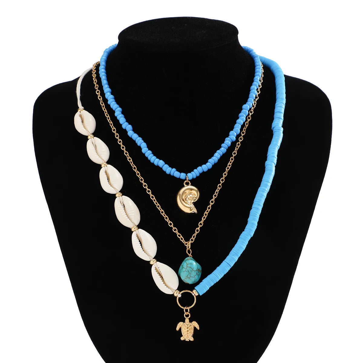 Set Boho-Beach "Ocean Dreams": Collar de Capas con Caracoles y Amuletos Marinos