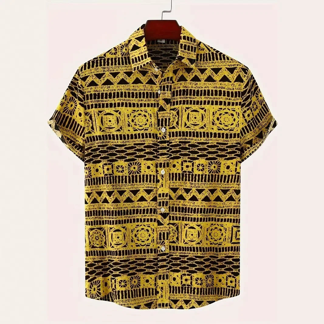 Camisa "Aztlán" - Estilo Étnico Geométrico