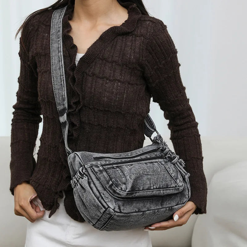 Bolso Bandolera "Vintage Denim": Estilo Urbano y Multi-Compartimento