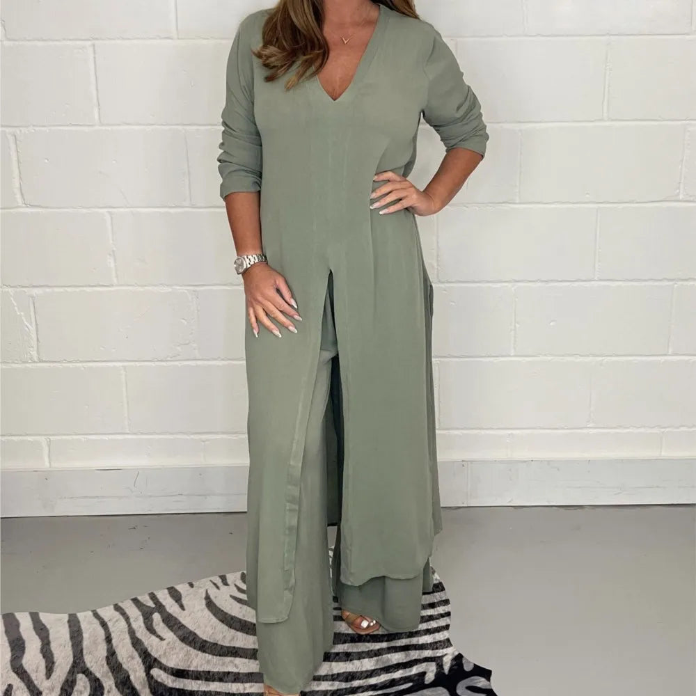 Conjunto "Cobalt Flow": Túnica Maxi y Pantalón Palazzo