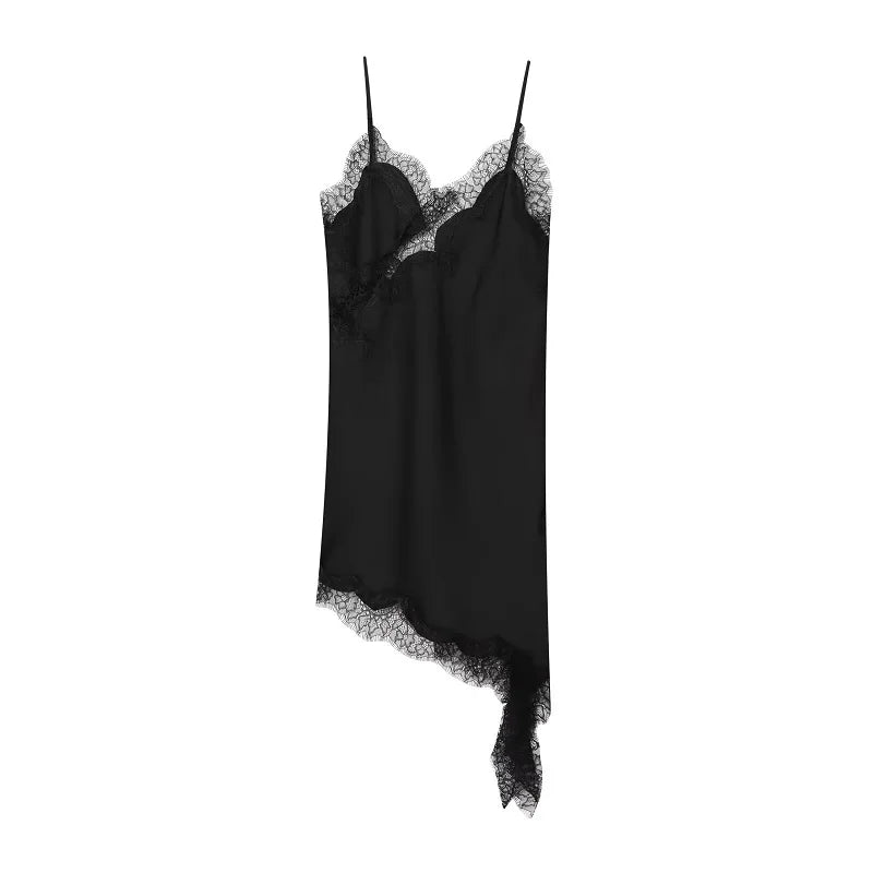 Alba - Vestido "Coco Lace": Vestido Lencero de Gasa Marrón con Encaje Asimétrico