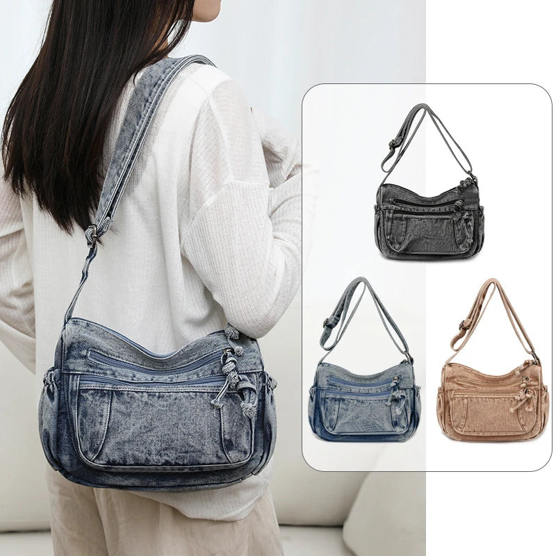 Bolso Bandolera "Vintage Denim": Estilo Urbano y Multi-Compartimento