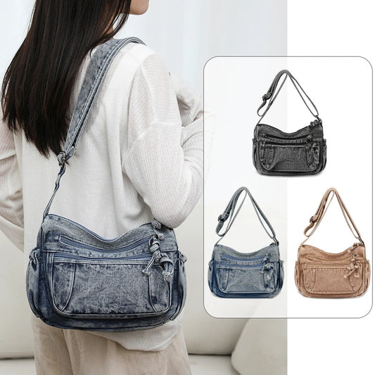 Bolso Bandolera "Vintage Denim": Estilo Urbano y Multi-Compartimento