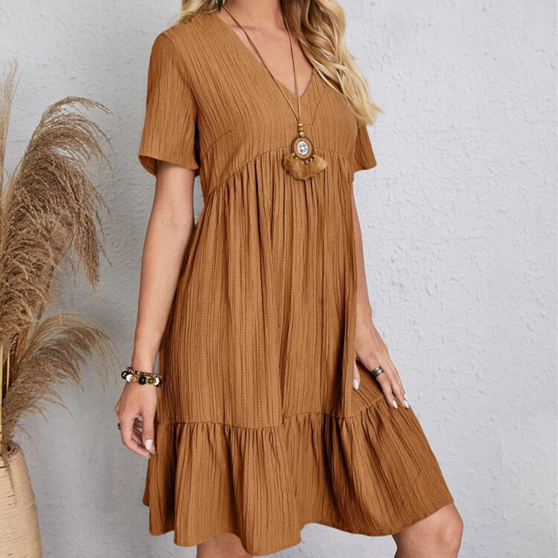 Vestido "Weekend Breeze": Vestido Mini de Algodón con Textura y Corte Babydoll