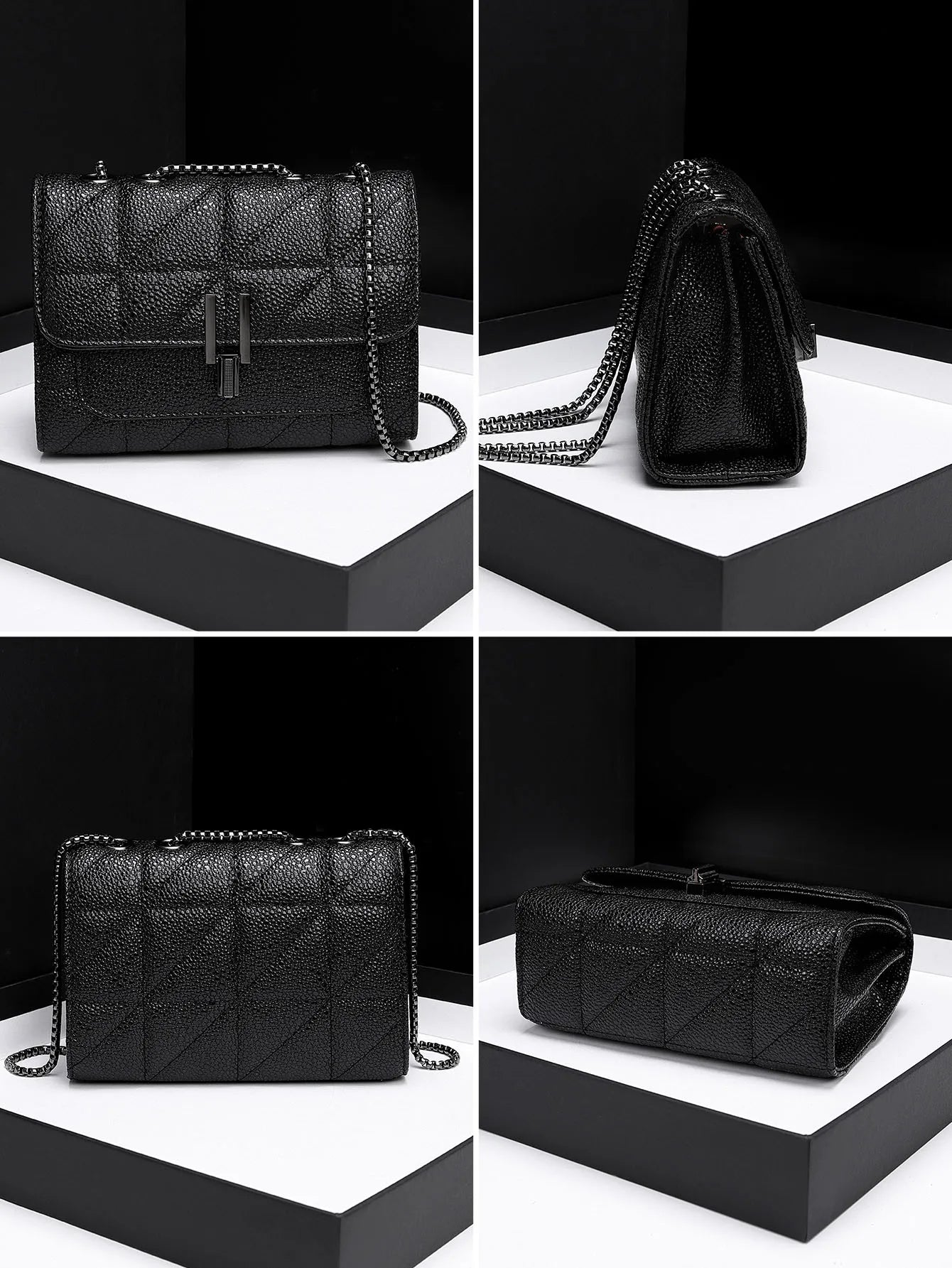 Bolso de Hombro "Obsidian Luxe": Textura Caviar y Herrajes Gunmetal