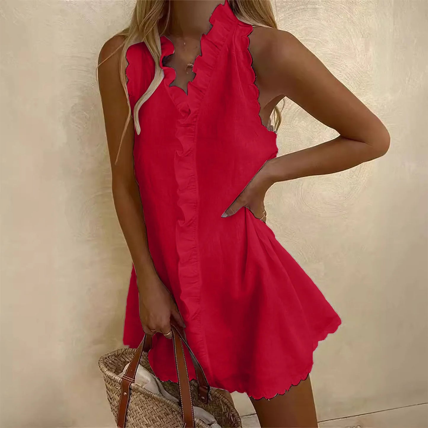 Vestido Mini "Pink Sorbet": Estilo Romántico con Volantes y Bordado Festoneado