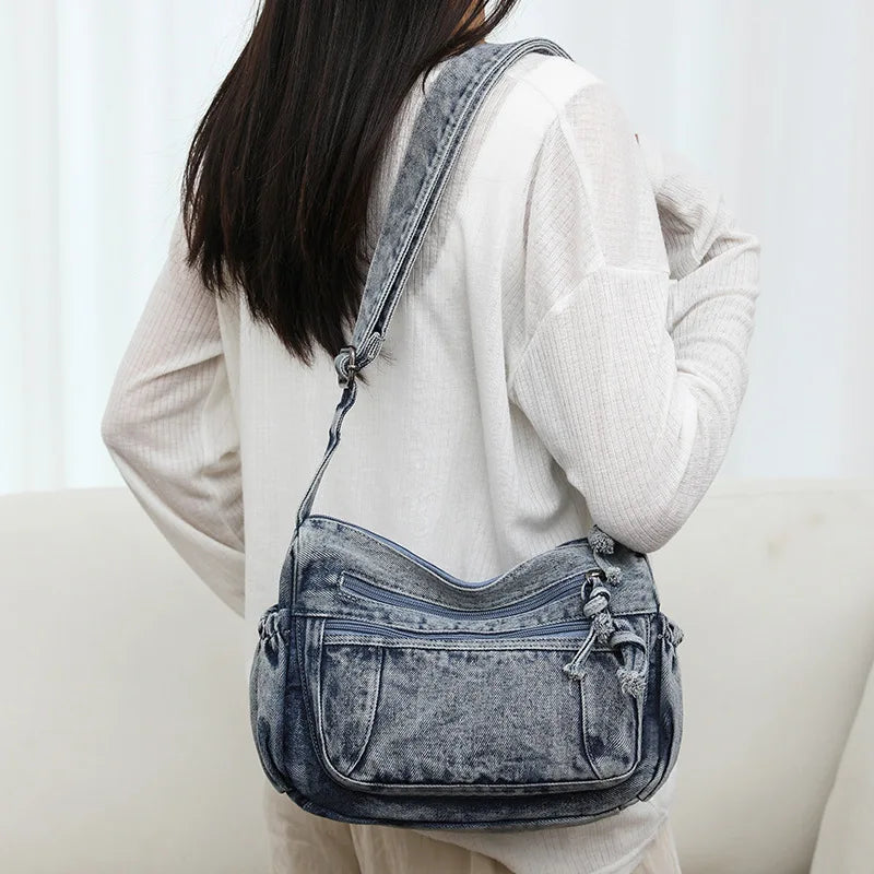 Bolso Bandolera "Vintage Denim": Estilo Urbano y Multi-Compartimento
