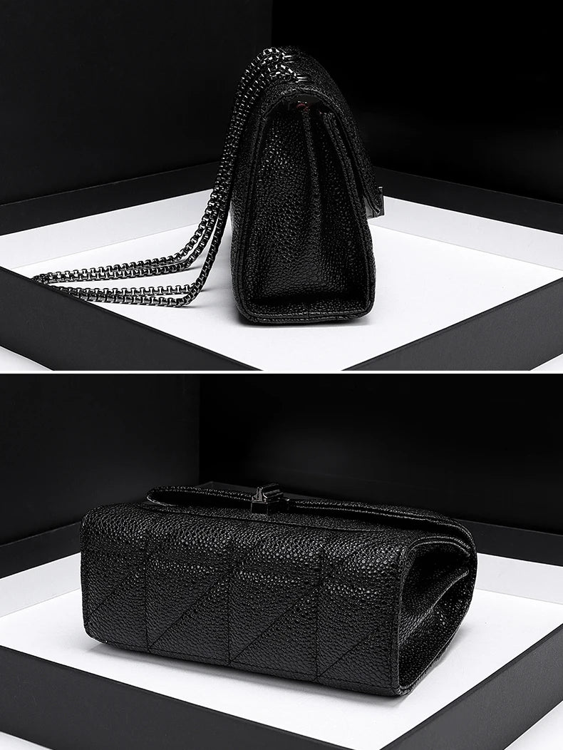 Bolso de Hombro "Obsidian Luxe": Textura Caviar y Herrajes Gunmetal