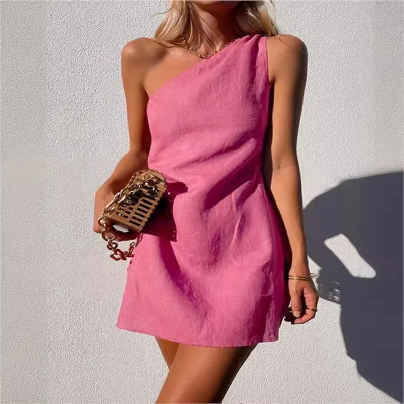 Vestido Mini Asimétrico de Lino