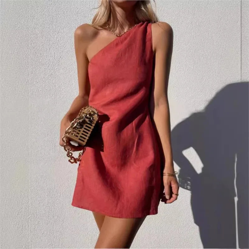 Vestido Mini Asimétrico de Lino