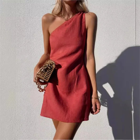 Vestido Mini Asimétrico de Lino