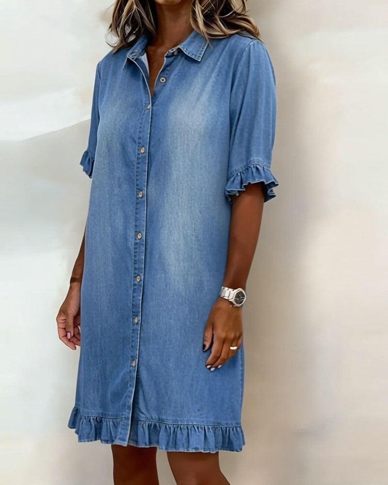 María - Vestido cómodo de denim con pliegues favorecedores