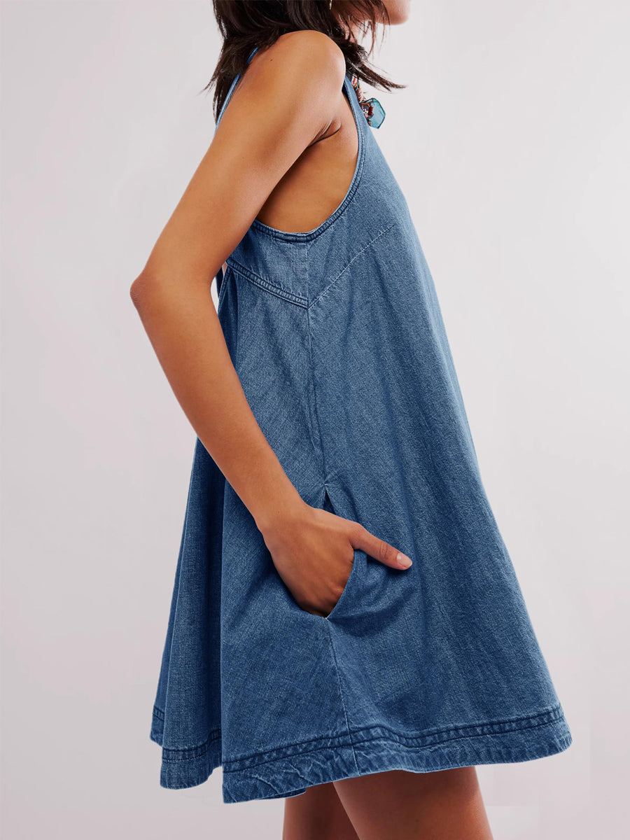 Katerina | Vestido vaquero mini sin mangas y sin espalda